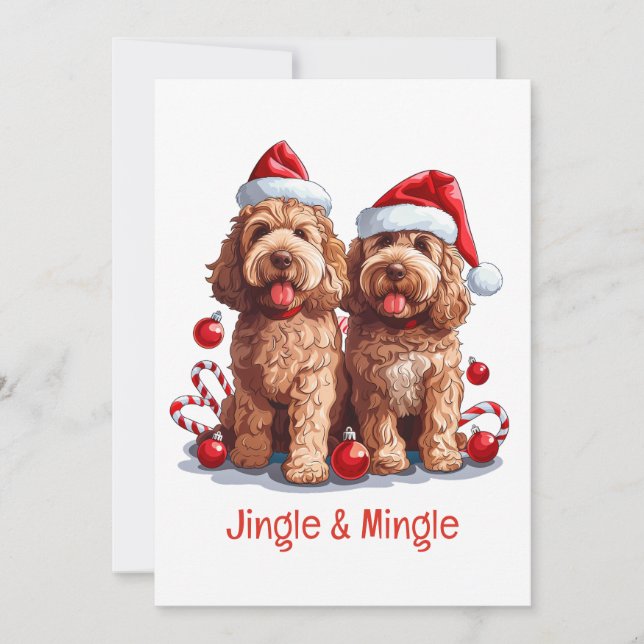 Jingle och Mingle jul Goldendoodle Hundar Inbjudningar (Framsida)