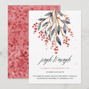 Jingle och Mingle jul Grey och Red Berry Inbjudningar