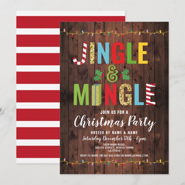 Jingle och Mingle jul-Helgdagar i Party Inbjudningar (Fram/baksida)