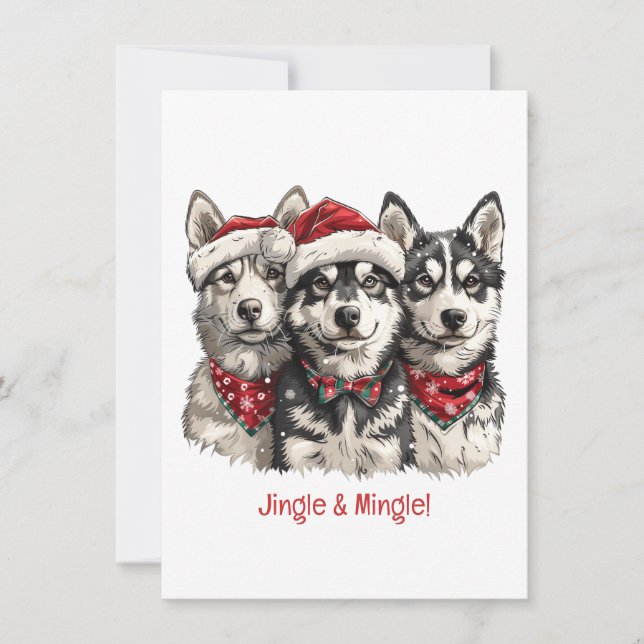 Jingle och Mingle jul Husky Hundar Inbjudningar (Framsida)