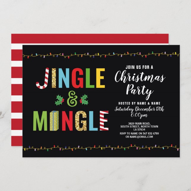 Jingle och Mingle jul Party Holly-Helgdagar Inbjudningar (Fram/baksida)