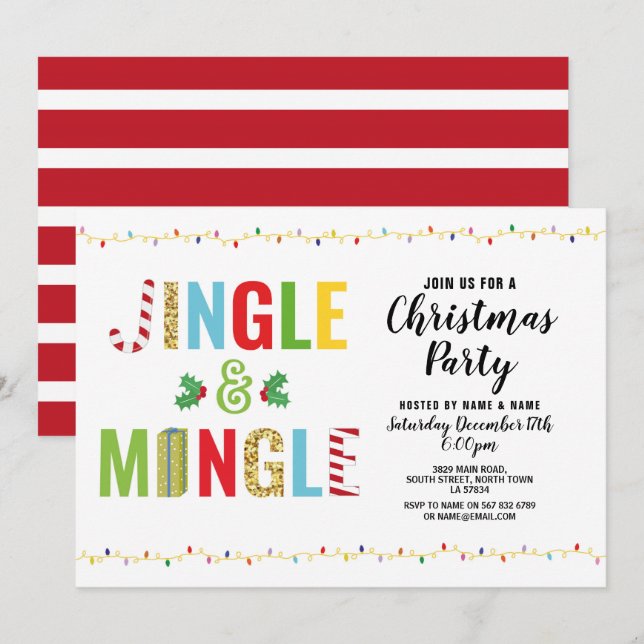 Jingle och Mingle jul Party Holly-Helgdagar Inbjudningar (Fram/baksida)