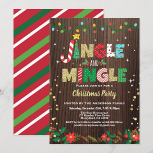 Jingle och Mingle jul, Party, rustikved guld Inbjudningar