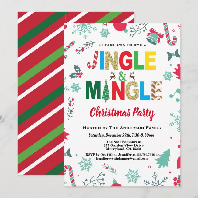 Jingle och Mingle jul, Party vit och guld Inbjudningar (Fram/baksida)