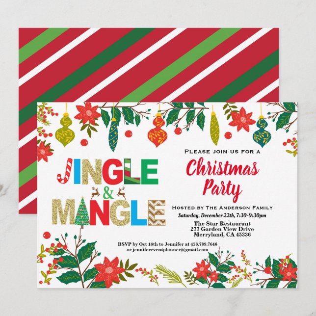 Jingle och Mingle jul, Party vit och guld Inbjudningar (Fram/baksida)