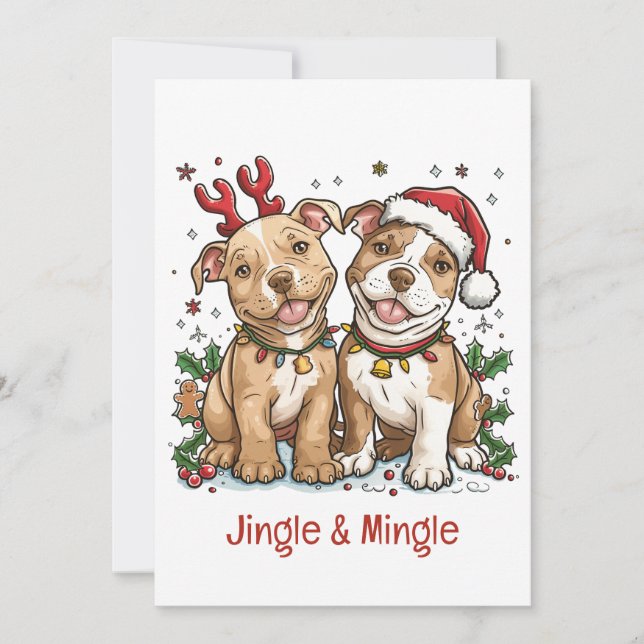 Jingle och Mingle jul Pit Bull Dogs Inbjudningar (Framsida)
