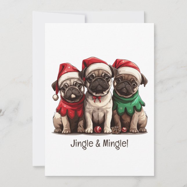 Jingle och Mingle jul Pug Hundar Inbjudningar (Framsida)
