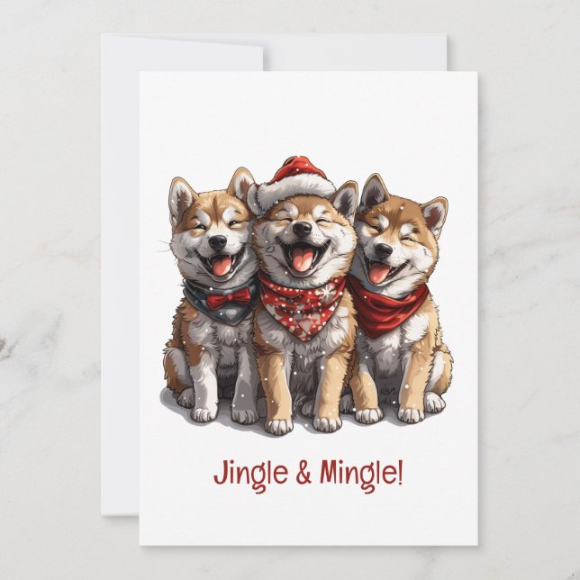 Jingle och Mingle jul Shiba Inu Santa Hundar Inbjudningar (Framsida)