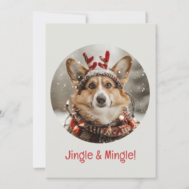 Jingle och Mingle jul Welsh Corgi Hund Inbjudningar (Framsida)