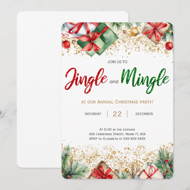 Jingle- och Mingle-Julfest Inbjudningar (Fram/baksida)