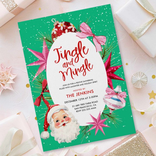 Jingle- och Mingle-Julfest Inbjudningar (Colorful Santa Jingle and Mingle Christmas Party Invite)