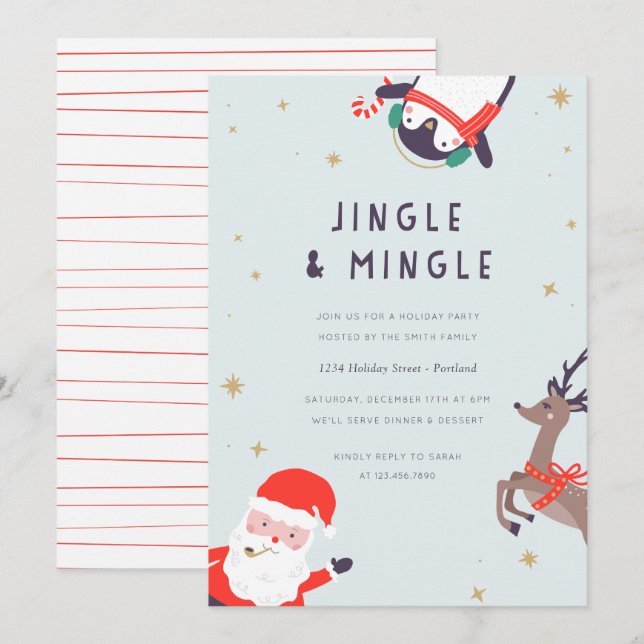 Jingle- och Mingle-Julfest Inbjudningar (Fram/baksida)