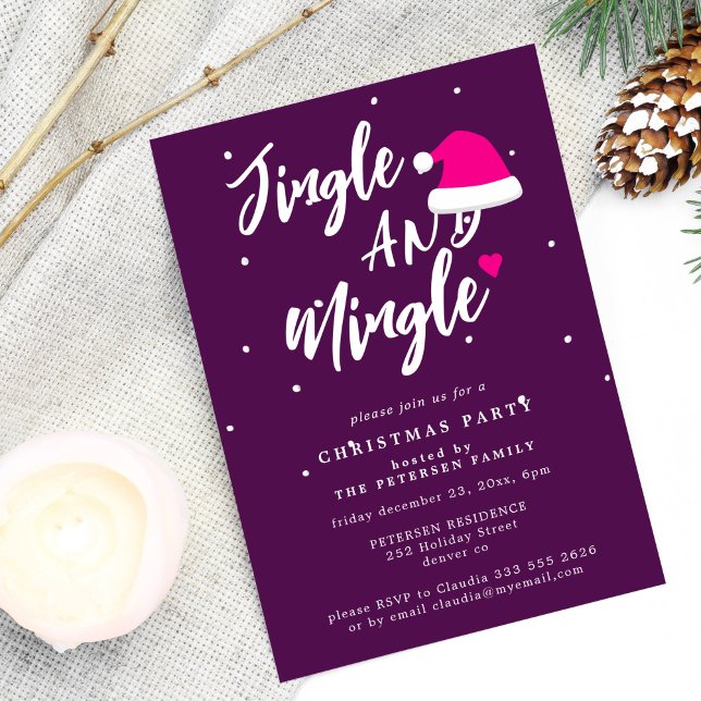Jingle och Mingle-manus Jul party lila Inbjudningar (Skapare uppladdad)