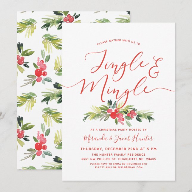 Jingle och Mingle Merry Mistletoe jul Party Inbjudningar (Fram/baksida)