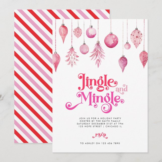 Jingle och Mingle Rosa Julfest jul Inbjudningar (Fram/baksida)