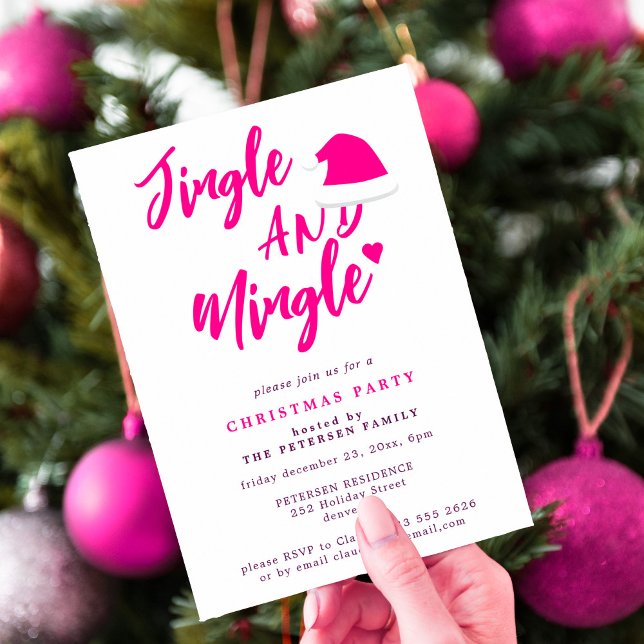 Jingle och Mingle rosa-skript jul party Inbjudningar (Skapare uppladdad)