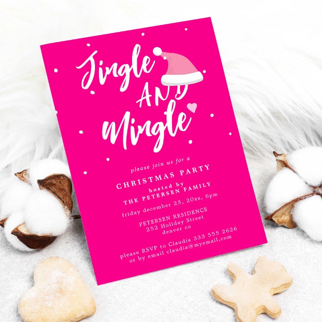 Jingle och Mingle rosa-skript jul party Inbjudningar (Skapare uppladdad)