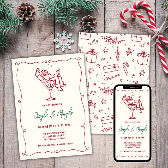 Jingle och Mingle Whimsical Santa Party Inbjudningar (Skapare uppladdad)