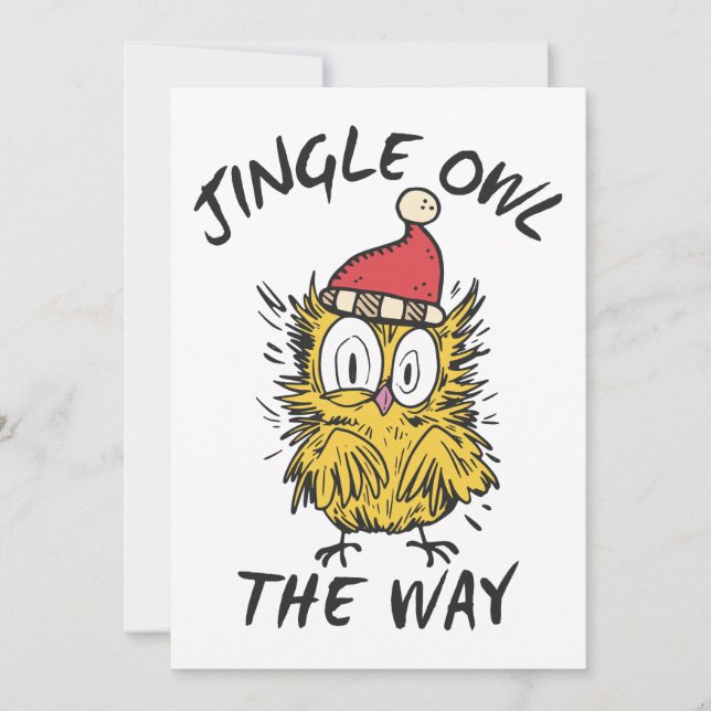 Jingle Owl vägen Rolig tomte-uggla Inbjudningar (Framsida)