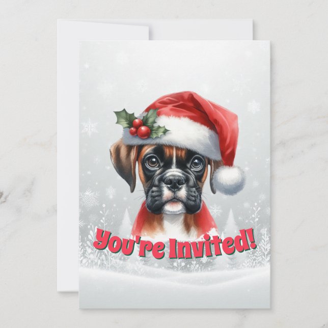 Jingle Paws och Boxer Dog Joy Holiday Party Inbjudningar (Framsida)