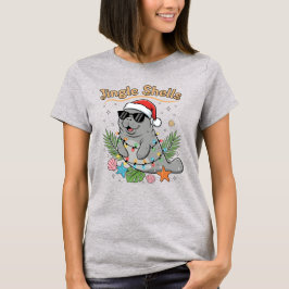 Jingle Shells Tropical Santa Manatee Christmas T Shirt
