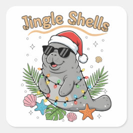 Jingle Shells Tropisk Tomte Manatér Jul Fyrkantigt Klistermärke