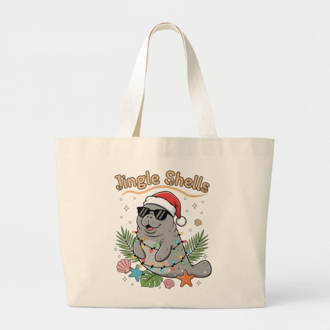 Jingle Shells Tropisk Tomte Manatér Jul Jumbo Tygkasse (Framsidan)