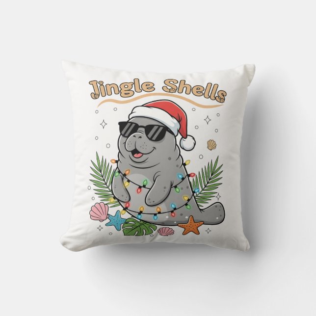 Jingle Shells Tropisk Tomte Manatér Jul Kudde (Framsida)