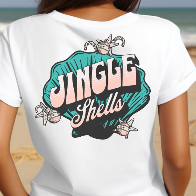 Jingle Snäckas - Vintage Beach T Shirt (Jingle Shells Vintage Christmas Beach shirt in pink and teal)