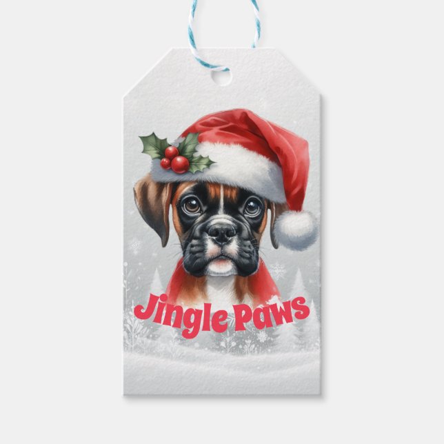 Jingle Tassar och Boxer Hund Joy Presentetikett (Framsidan)