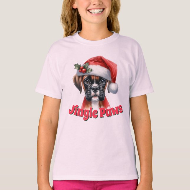 Jingle Tassar och Boxer Hund Joy T Shirt (Framsida)