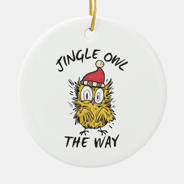 Jingle uggla vägen Rolig tomteuggla Julgransprydnad Keramik (Framsidan)