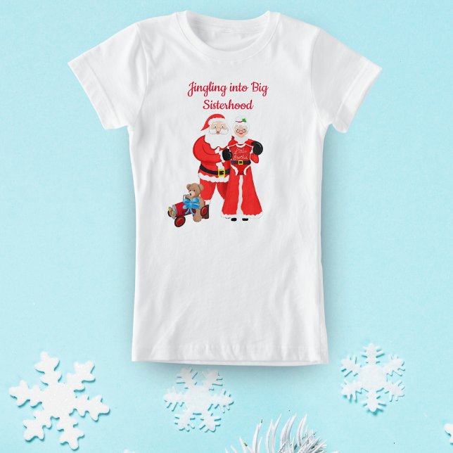 Jingling in to Big Sisterown - Little Brother Sant T Shirt (A great gift to give to your future big sister who is going to be getting a little brother!)