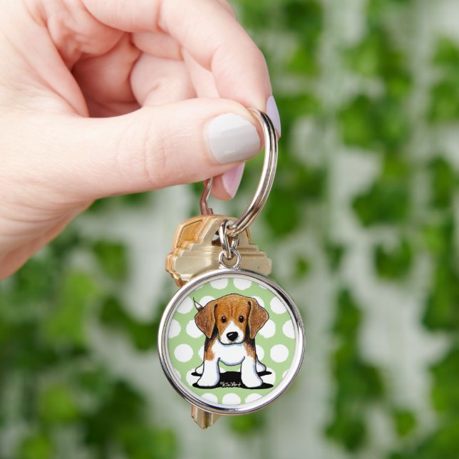 JiniArt Beagle Valp Rund Silverfärgad Nyckelring (Hand)