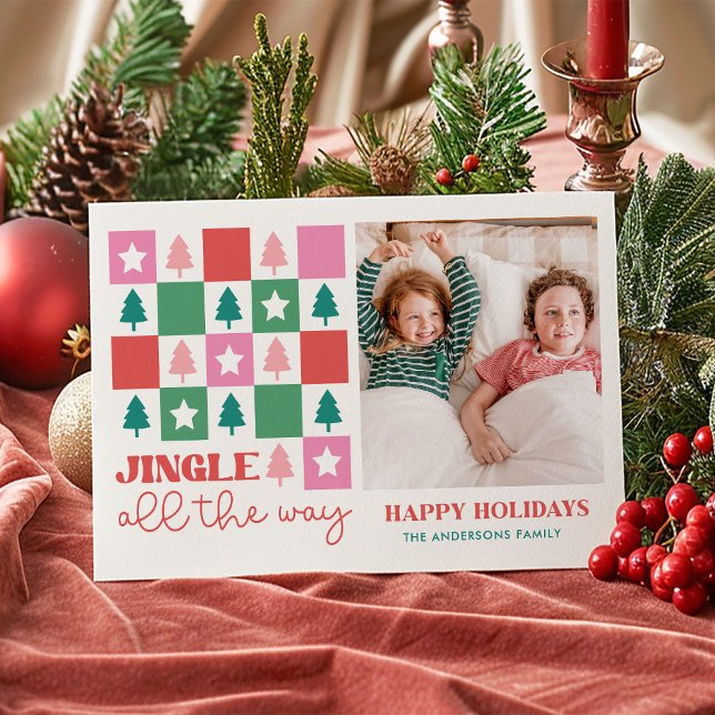 Jinle Alla Vägar Retro Familjehögtidskort Julkort (Skapare uppladdad)