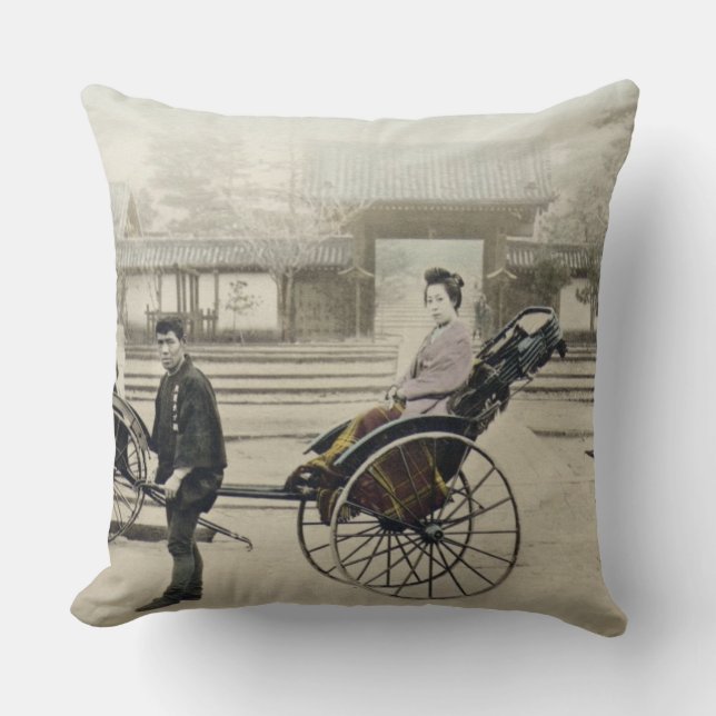 "Jinrikisha" framme av ett tempel, c.1880 (räcka Kudde (Framsida)