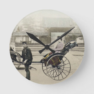 "Jinrikisha" framme av ett tempel, c.1880 (räcka Rund Klocka