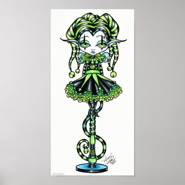 Jinxy Pixie Stick Grönt Jester Fairy Poster (Framsidan)