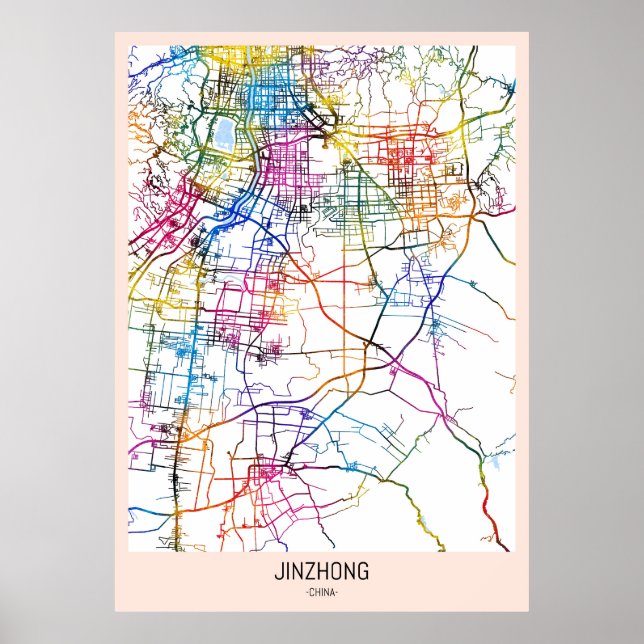Jinzhong Kina Stadskarta Poster (Framsidan)