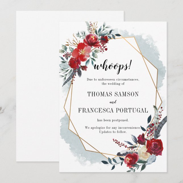 Jisses! Guld Geometric Boho Blommigt Senponement Inbjudningar (Fram/baksida)