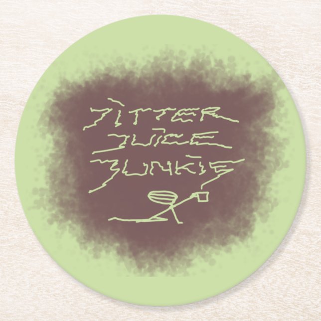 Jitter Juice Junkie - kaffekonst på grönt. Underlägg Papper Rund (Framsidan)