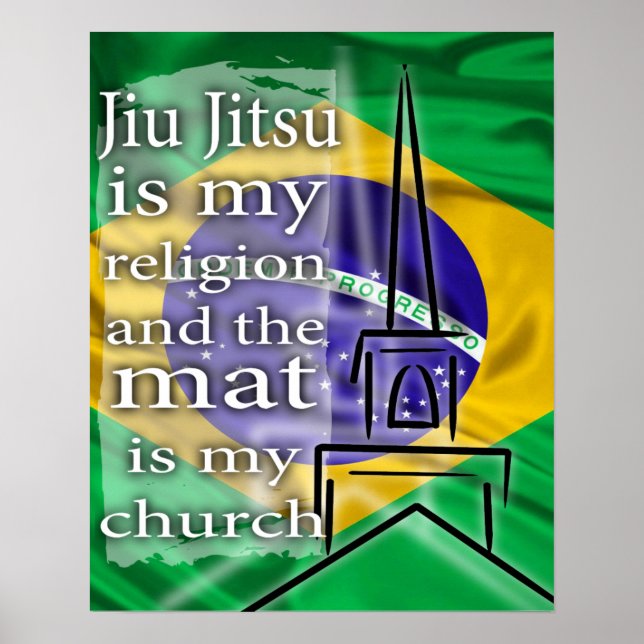 Jiu Jitsu är min religion Brasiliansk flagga poste Poster (Framsidan)