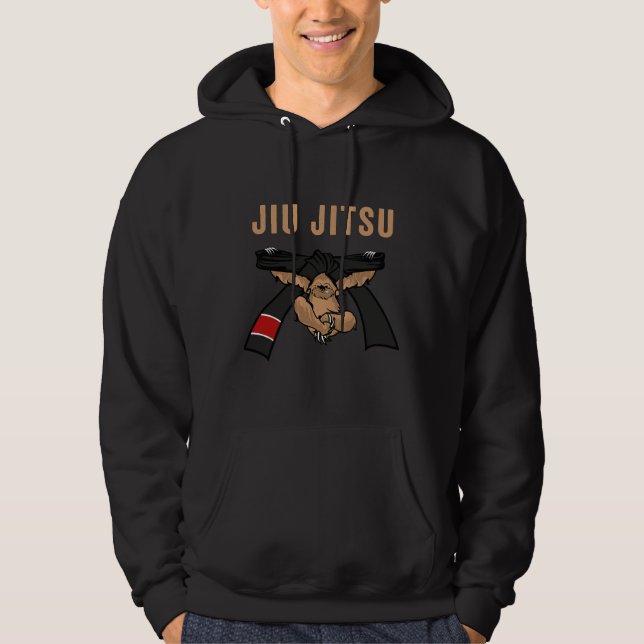 Jiu Jitsu Bjj Sloth Jiu Jitsu Black Bälte med text Hoodie (Framsida)