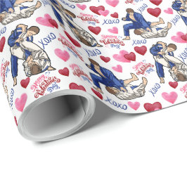 Jiu Jitsu BJJ Valentine Gift Wrapping Paper White Presentpapper