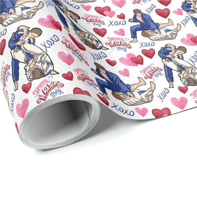 Jiu Jitsu BJJ Valentine Gift Wrapping Paper White Presentpapper (Rullad Hörn)