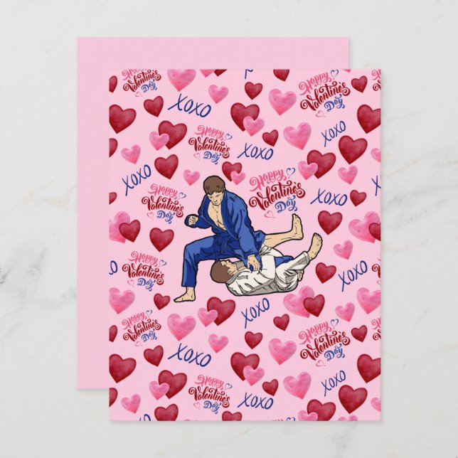 Jiu Jitsu BJJ Valentine’s Day Card in Pink Anteckningskort (Fram/baksida)