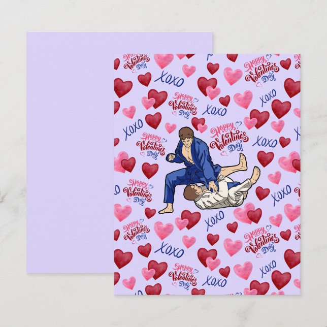 Jiu Jitsu BJJ Valentine’s Day Card in Purple Anteckningskort (Fram/baksida)