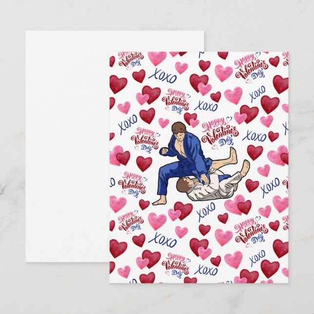 Jiu Jitsu BJJ Valentine’s Day Card in White Anteckningskort (Fram/baksida)