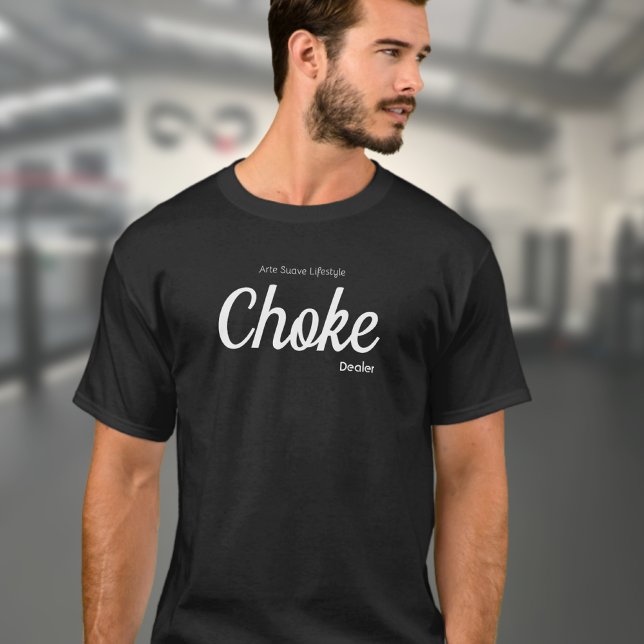Jiu Jitsu Choke Dealer Arte Suave Lifestyle T Shirt (Choke Dealer black Brazilian Jiu Jitsu tshirt worn by male model in a gym)