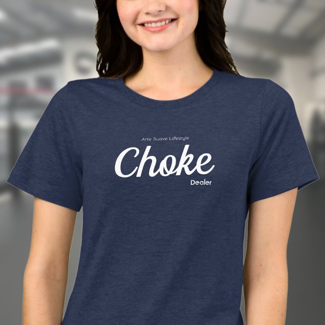 Jiu Jitsu Choke Dealer Arte Suave Womans's T Shirt (Navy blue BJJ tshirt worn be female model in a gym.)